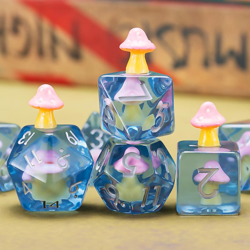 weyano Mushrooms DND Dice Set, Resin Animal Polyhedral Dice for Dungeons and Dragons, RPG, MTG D&D 7-DIE (D4, D6, D8, D10, D12, D20, D%) - Image 2